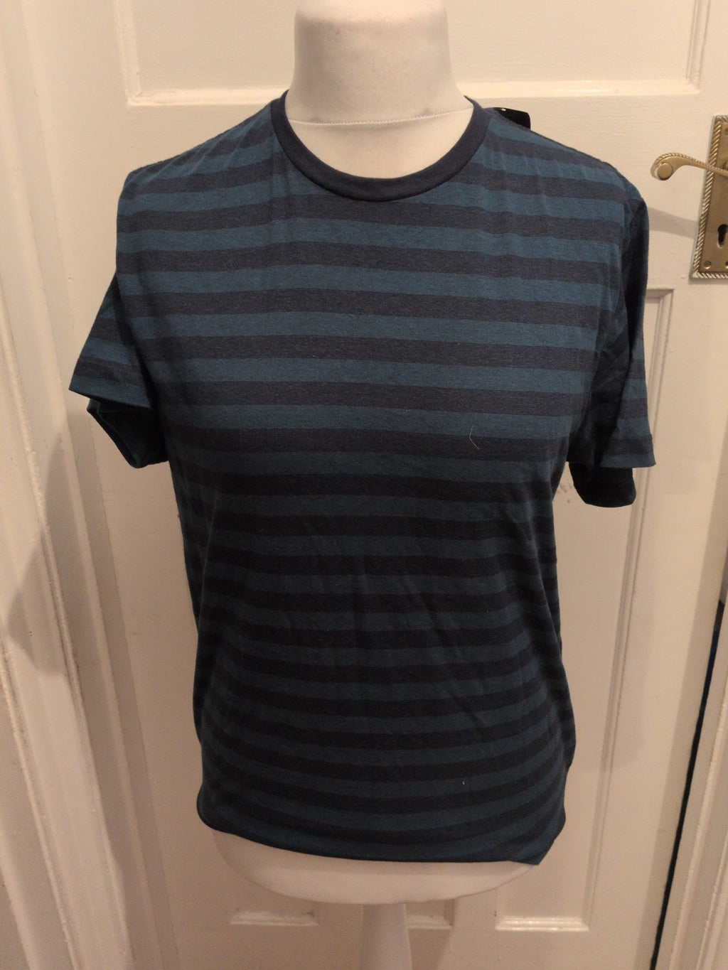 Brand New ACW85 Medium Navy And Teal Stripe Short Sleeve T-shirt