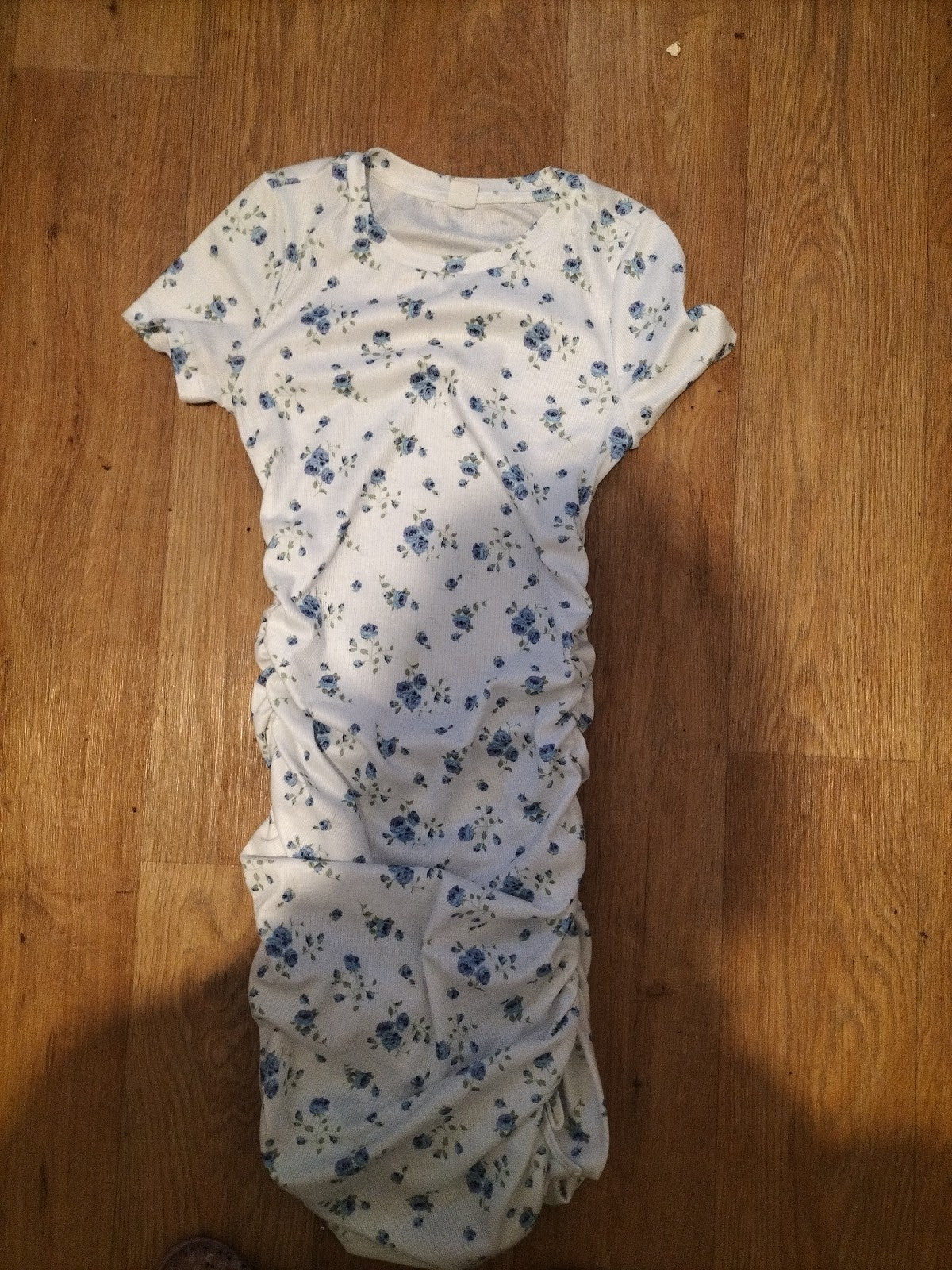 Shein 12-13 Years White And Lilac Floral Ruched Dress
