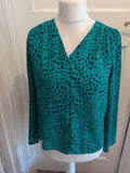 Ladies Tu Size 10 Green Leopard Print Long Sleeve Buttoned Blouse