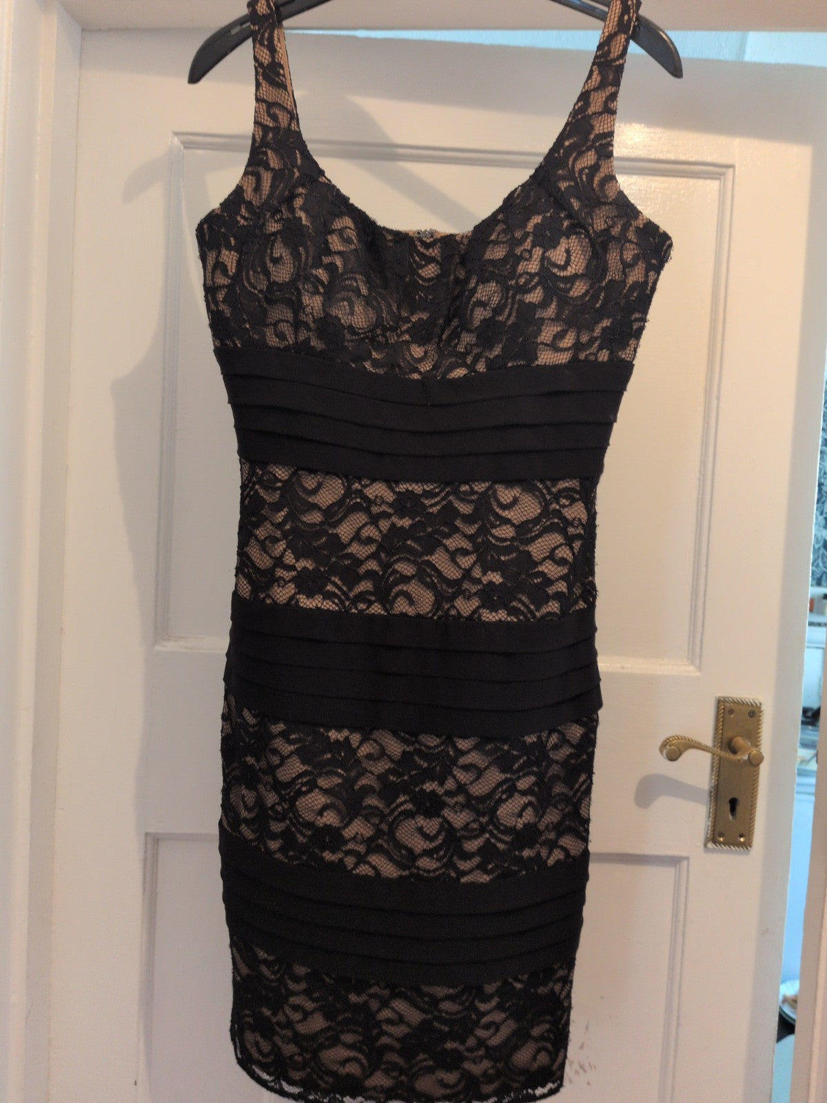 S.L Fashions 6 Brown And Black Lacey Sleeveless Dress