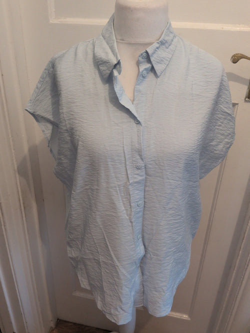 14 Pale Blue Collared Short Sleeve Buttoned Blouse