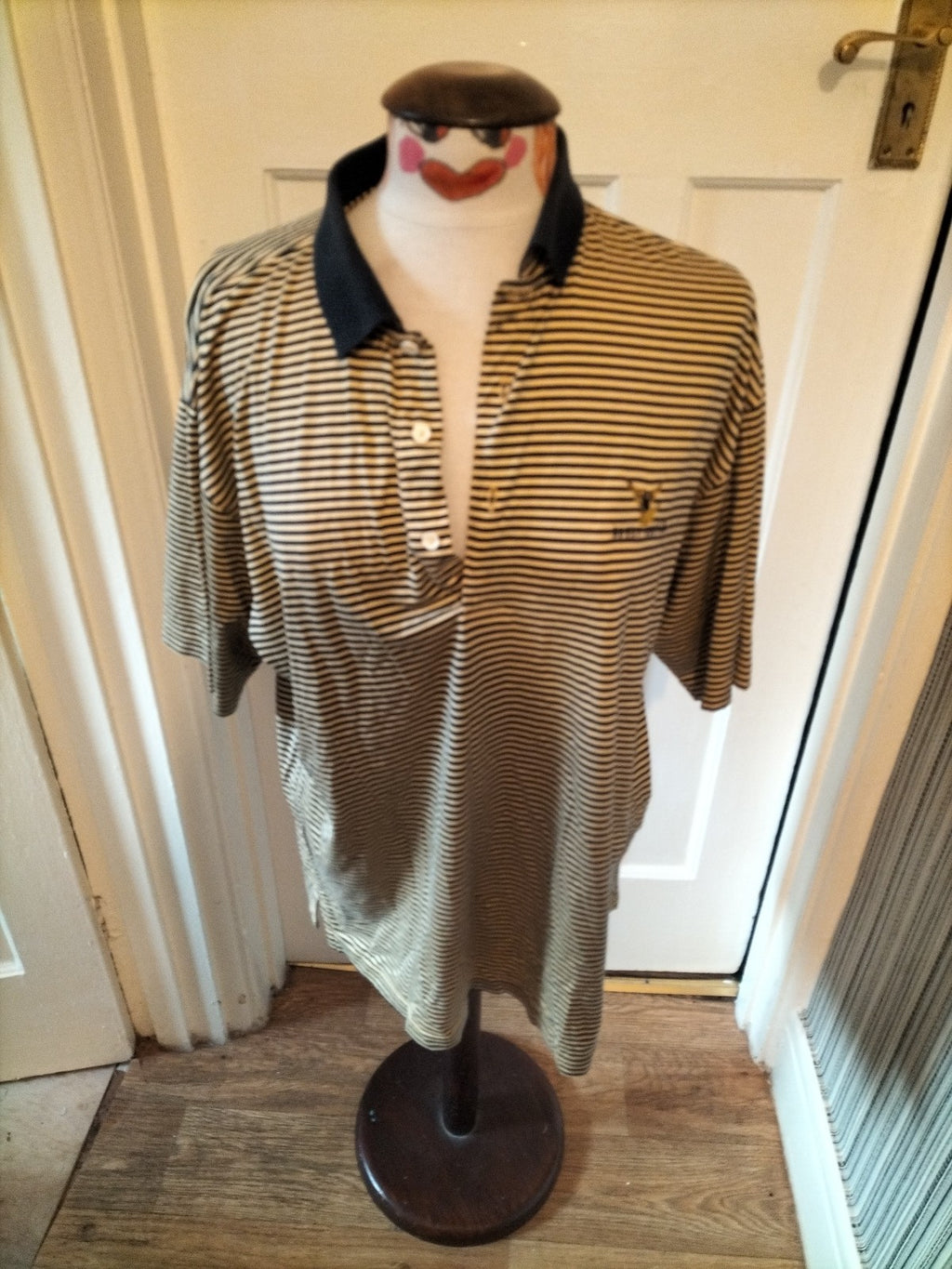 Ladies Fairway Sizr Medium Beige Navy Bovey Castle Short Sleeved Polo
