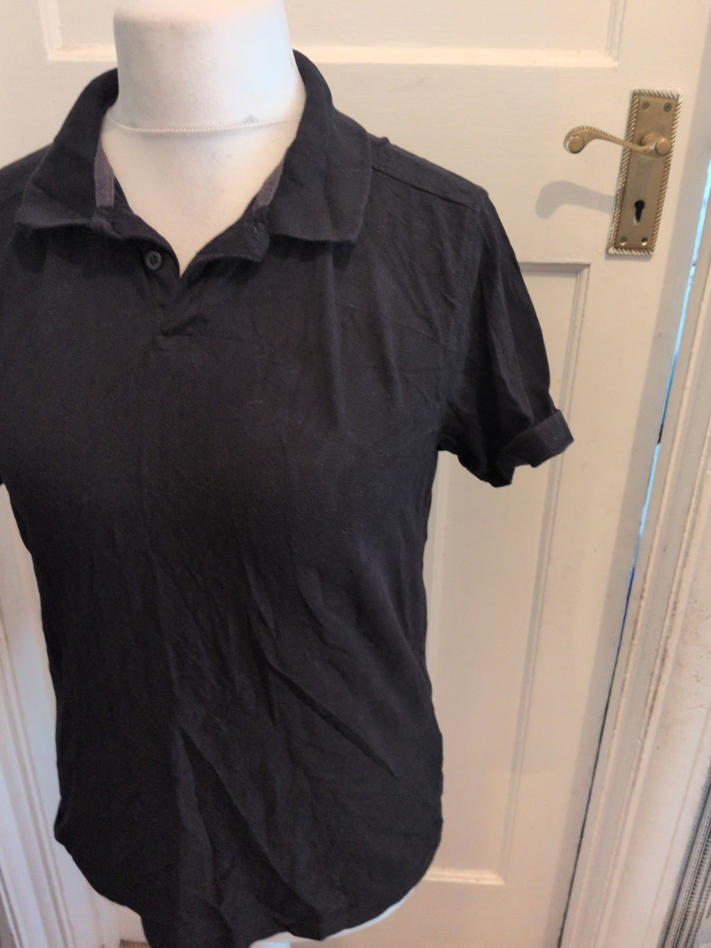 Mens Primark Essentials Size Medium Regular Fit Pique Black Polo