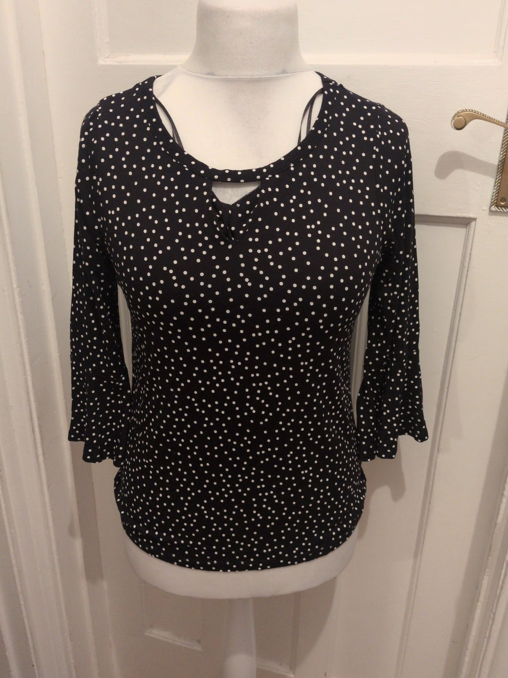 M&Co Petite 10 Polkadot 3/4 Flute Sleeve Blouse