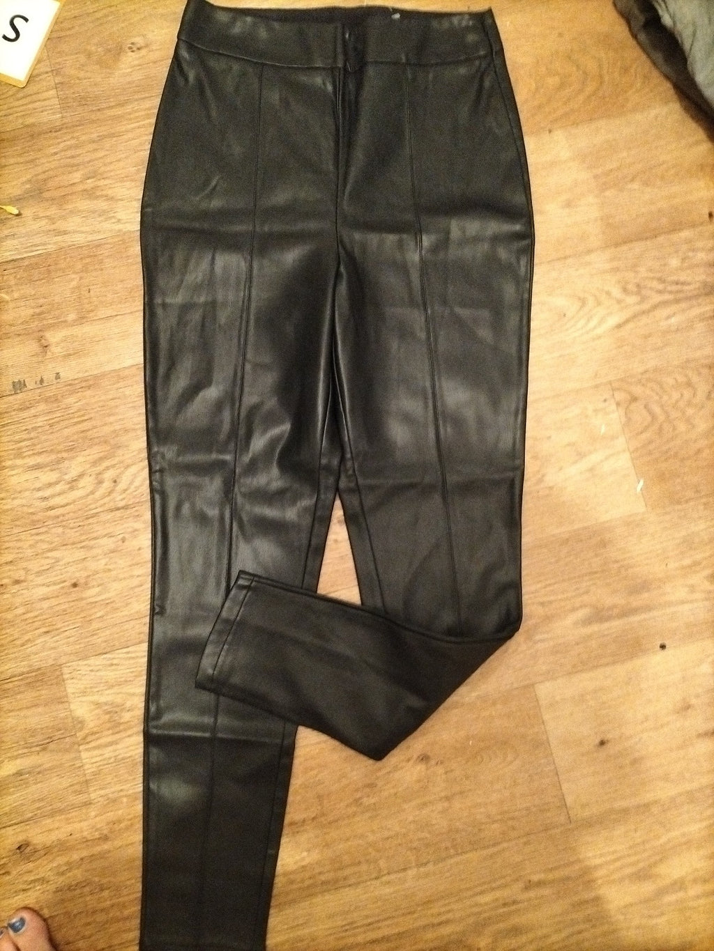 Ladies ASOS Size 10 Black Pleather Trousers