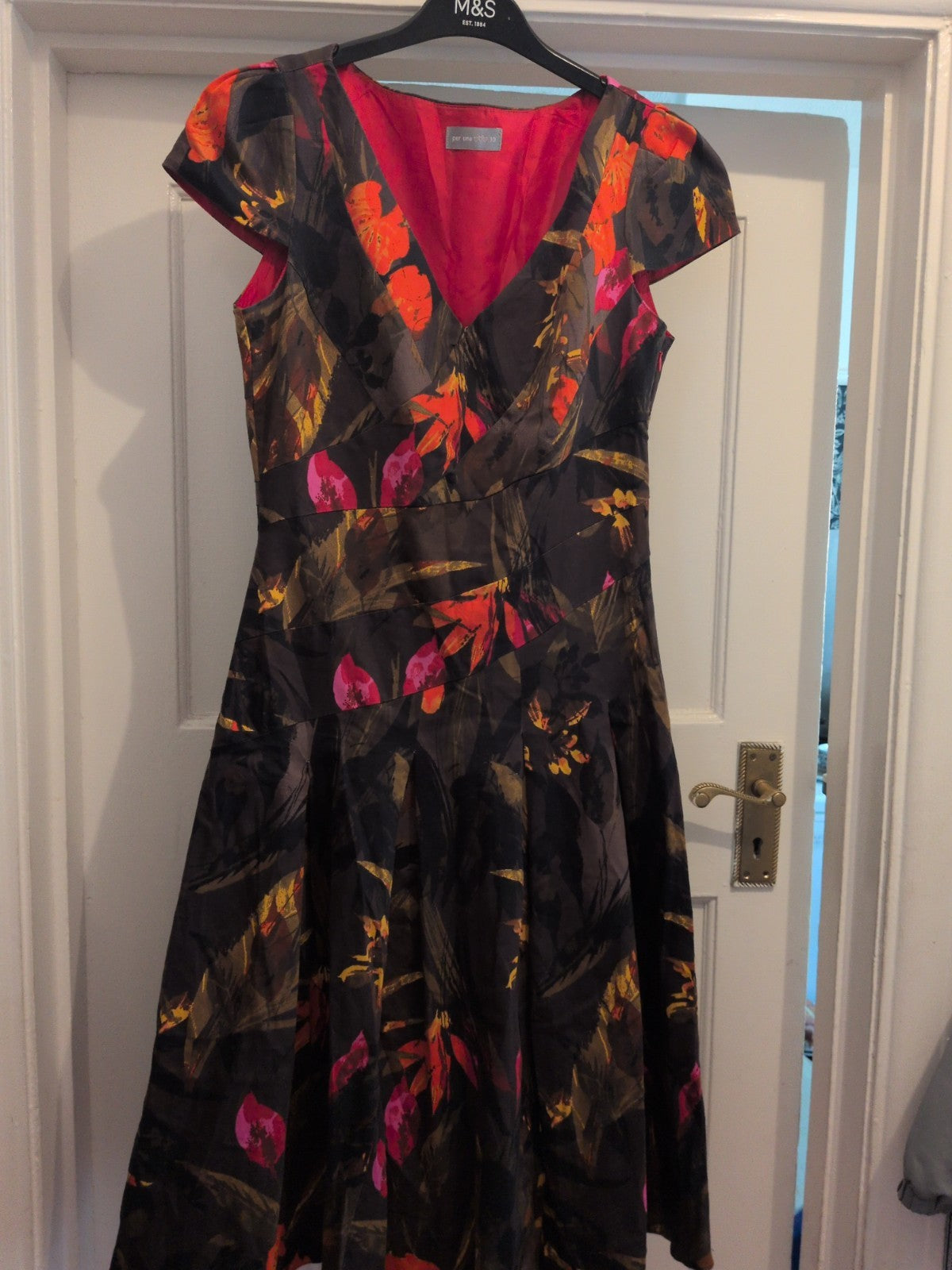 Per Una 10 Multicoloured Floral Lined Midi-long Sleeveless Dress