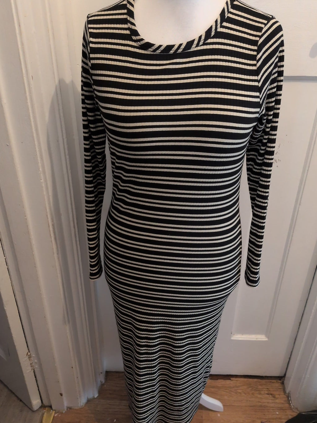 Ladies Long Stretchy Dress George Size 14 Cream/black Striped Free Delivery