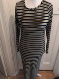 Ladies Long Stretchy Dress George Size 14 Cream/black Striped Free Delivery