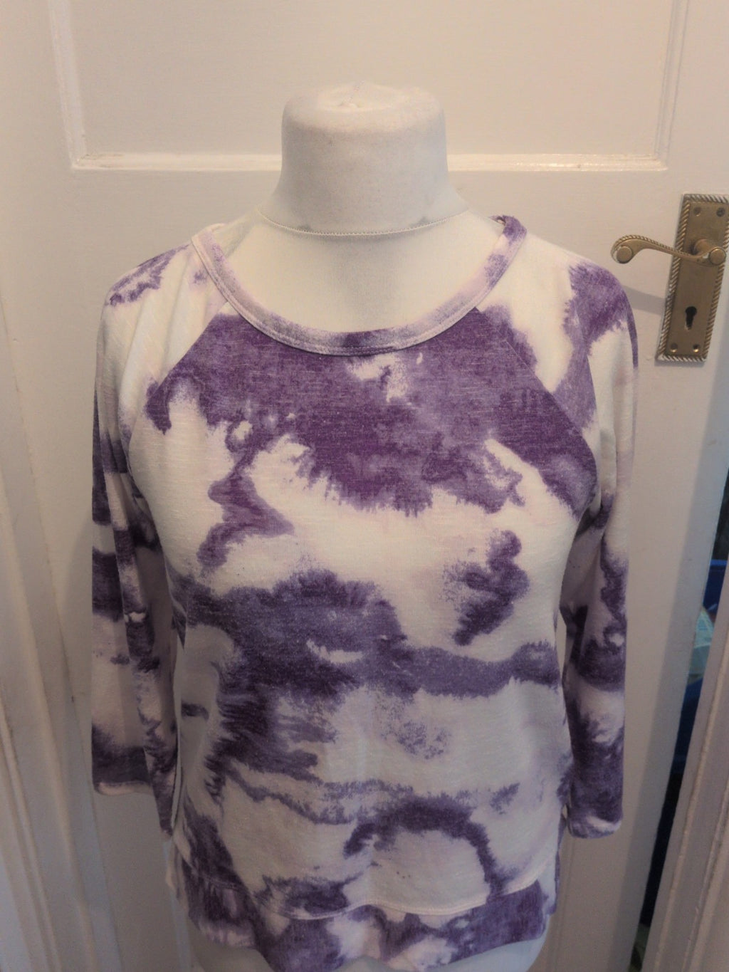 Ladies M&S 3/4 Sleeve Top Purple/Ivory  Free Delivery Size 12
