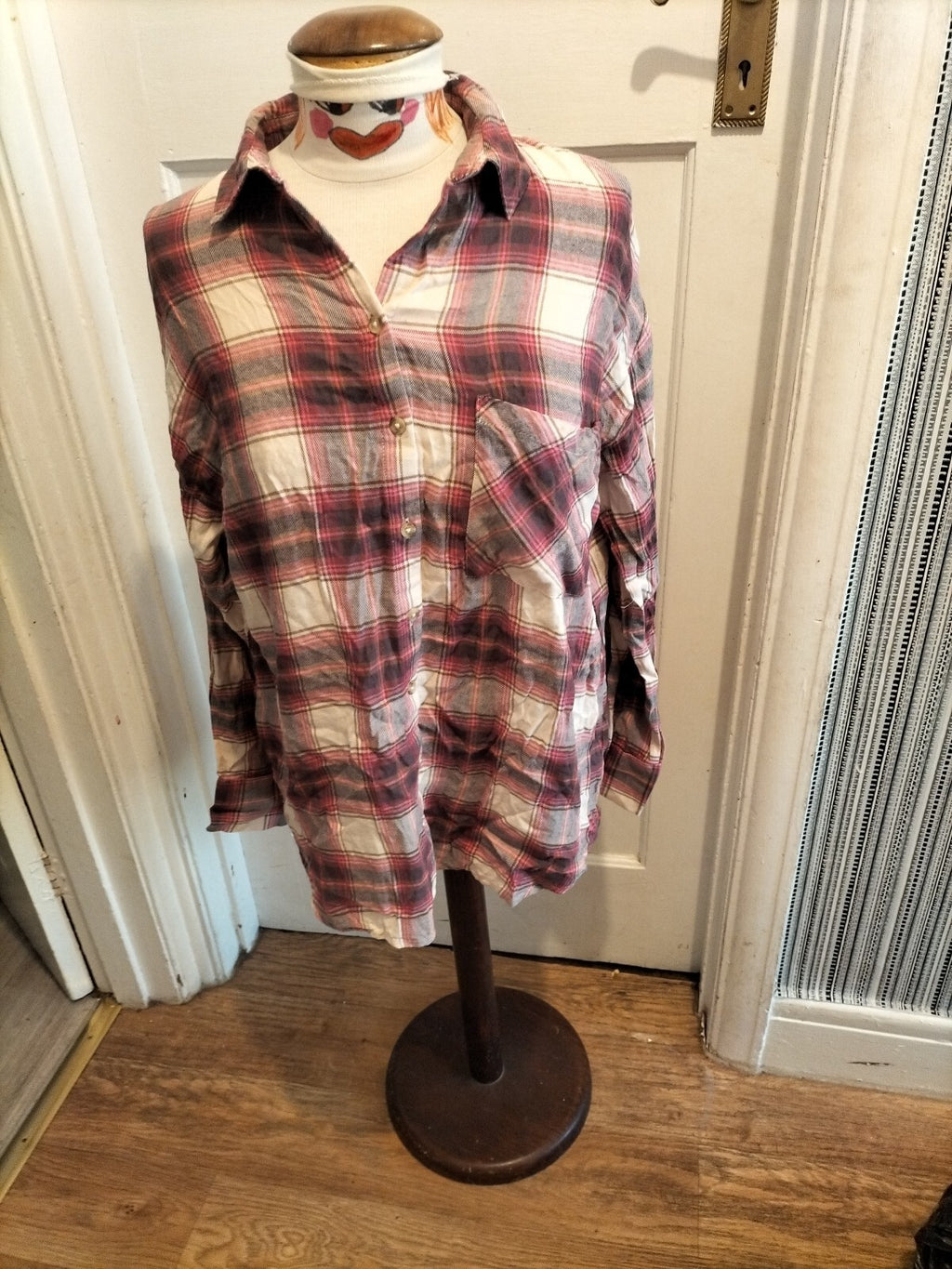 Ladies Primark Size 10-12 Purple Check Long Sleeved Blouse