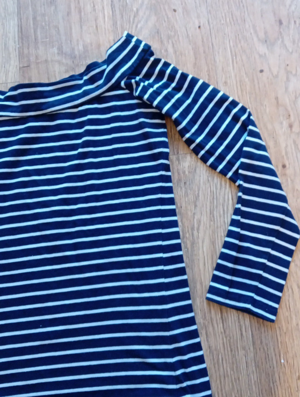 Ladies Primark Size 8 Black/White Striped Long Sleeved Top With Wide Neck