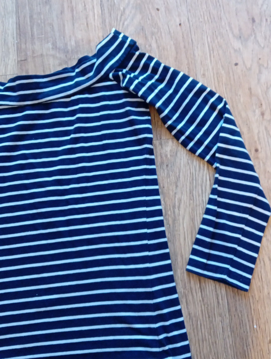 Ladies Primark Size 8 Black/White Striped Long Sleeved Top With Wide Neck