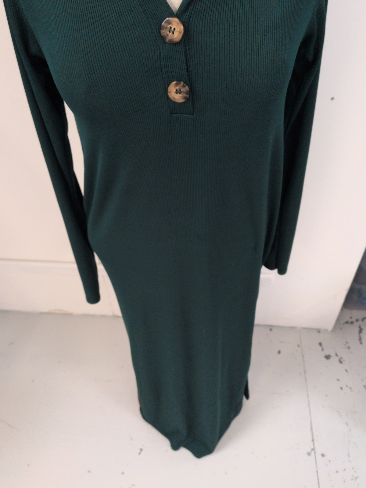 Boohoo 12 Bottle Green Collared Long Sleeve Dress
