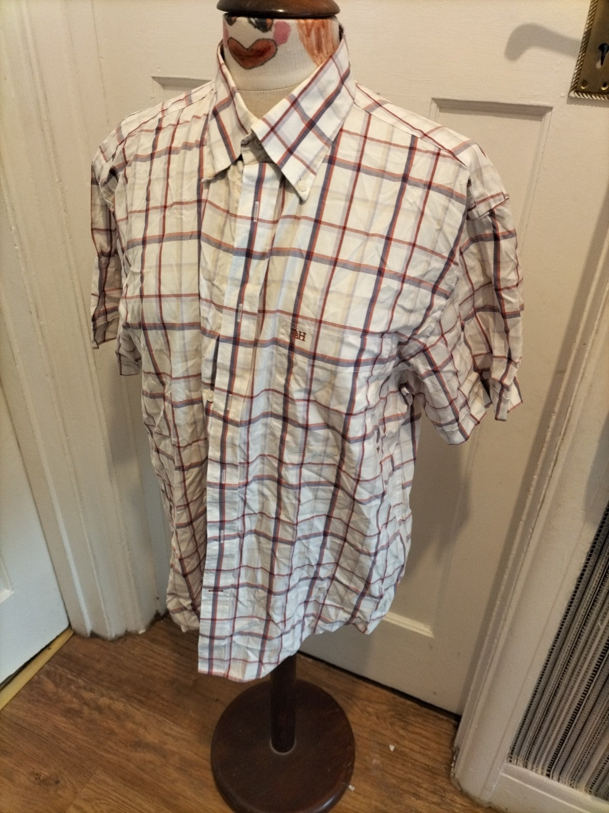 Mens Pedro Del Hierro Size Large Pin Point Oxford White Check Short Sleeved...