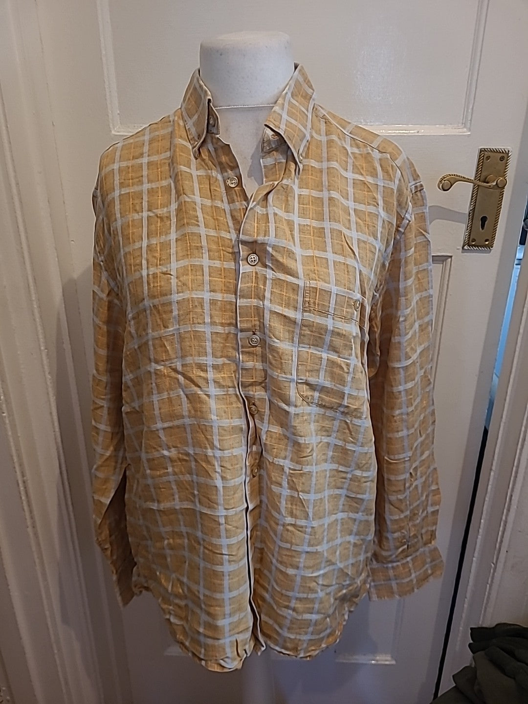 Mens Ewiclio Tucci Size 5 Sand Check Linen Shirt