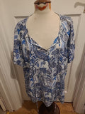 Ladies Shein Size 4XL Blue And White Aztec Short Sleeved Blouse