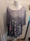 Ladies 6XL Grey Floral Short Sleeve T-shirt
