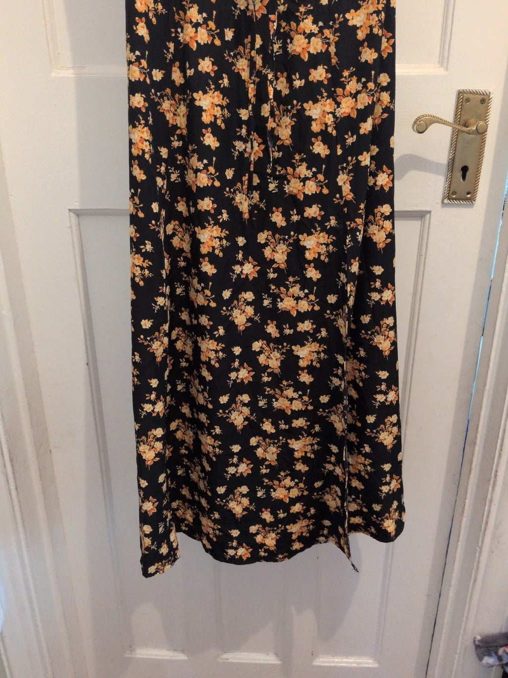 Shein Medium Orange And Black Split Hem Long Length Dress Short Sleeve