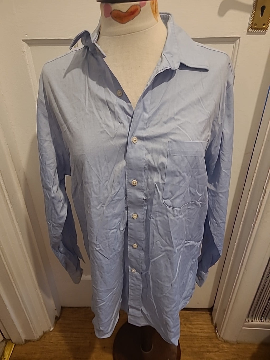 Mens Kirkland Size 16.5" Custom Fit Blue Long Sleeved Shirt