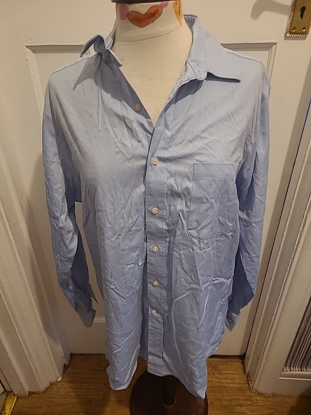 Mens Kirkland Size 16.5" Custom Fit Blue Long Sleeved Shirt