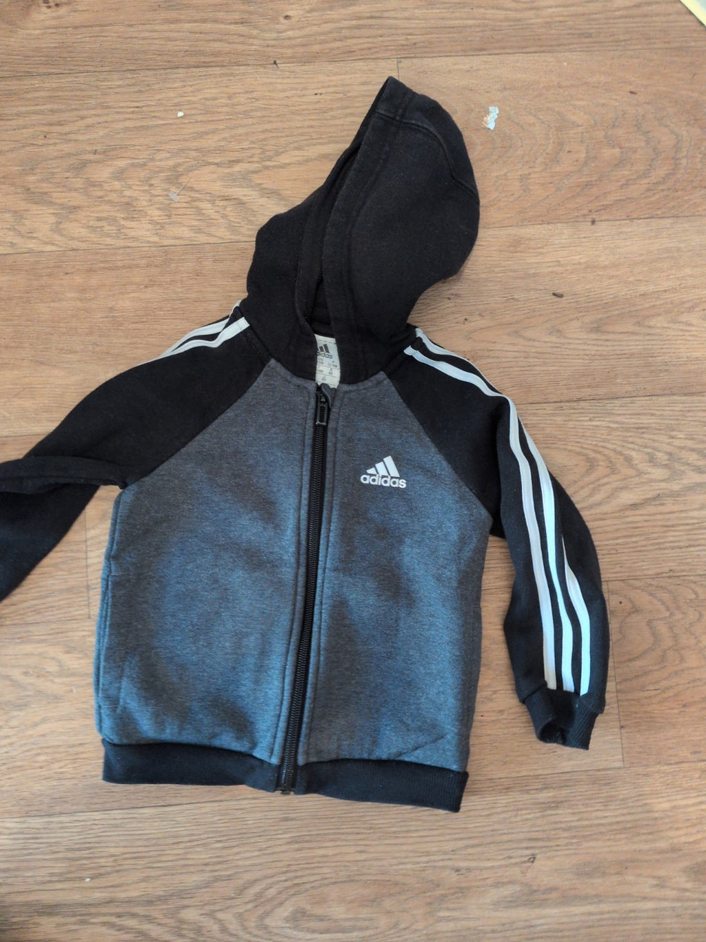 Boys Adidas Age 12-18 Months Full Zip Hoodie Black And Grey