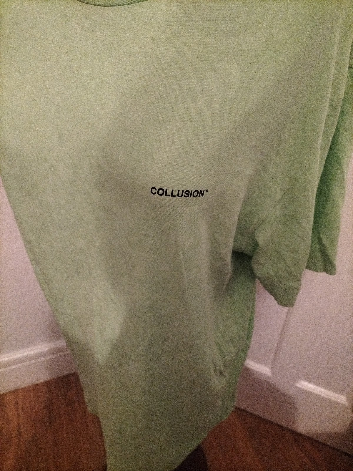 Mens Collusion Size Small Green With Black Print Tshirt