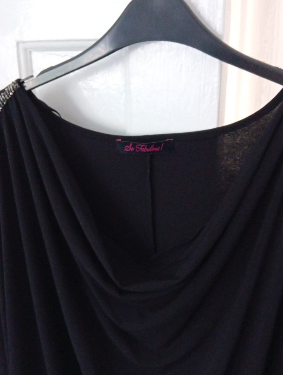 Ladies So Fabulous Black Cold Shoulder Top With Sequin Detail Size 28