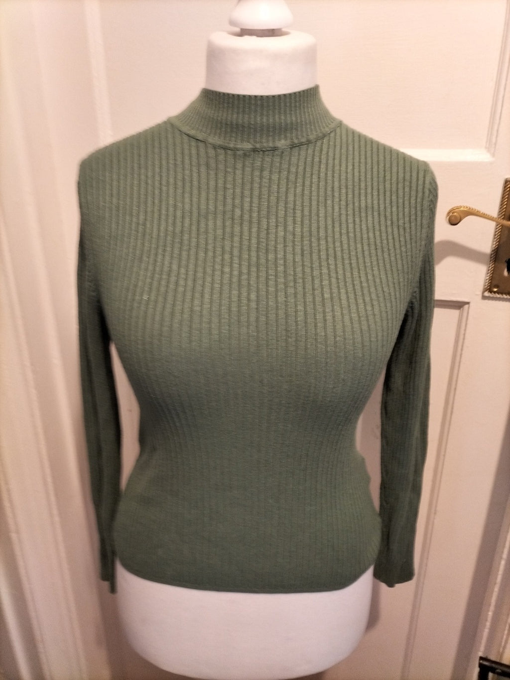 Ladies Sage Green Jumper Size Small Primark Ribbed