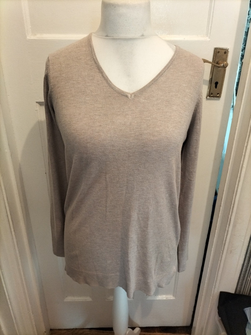 Ladies Peacocks Size 12 Pale Brown/Beige Long Sleeved Blouse