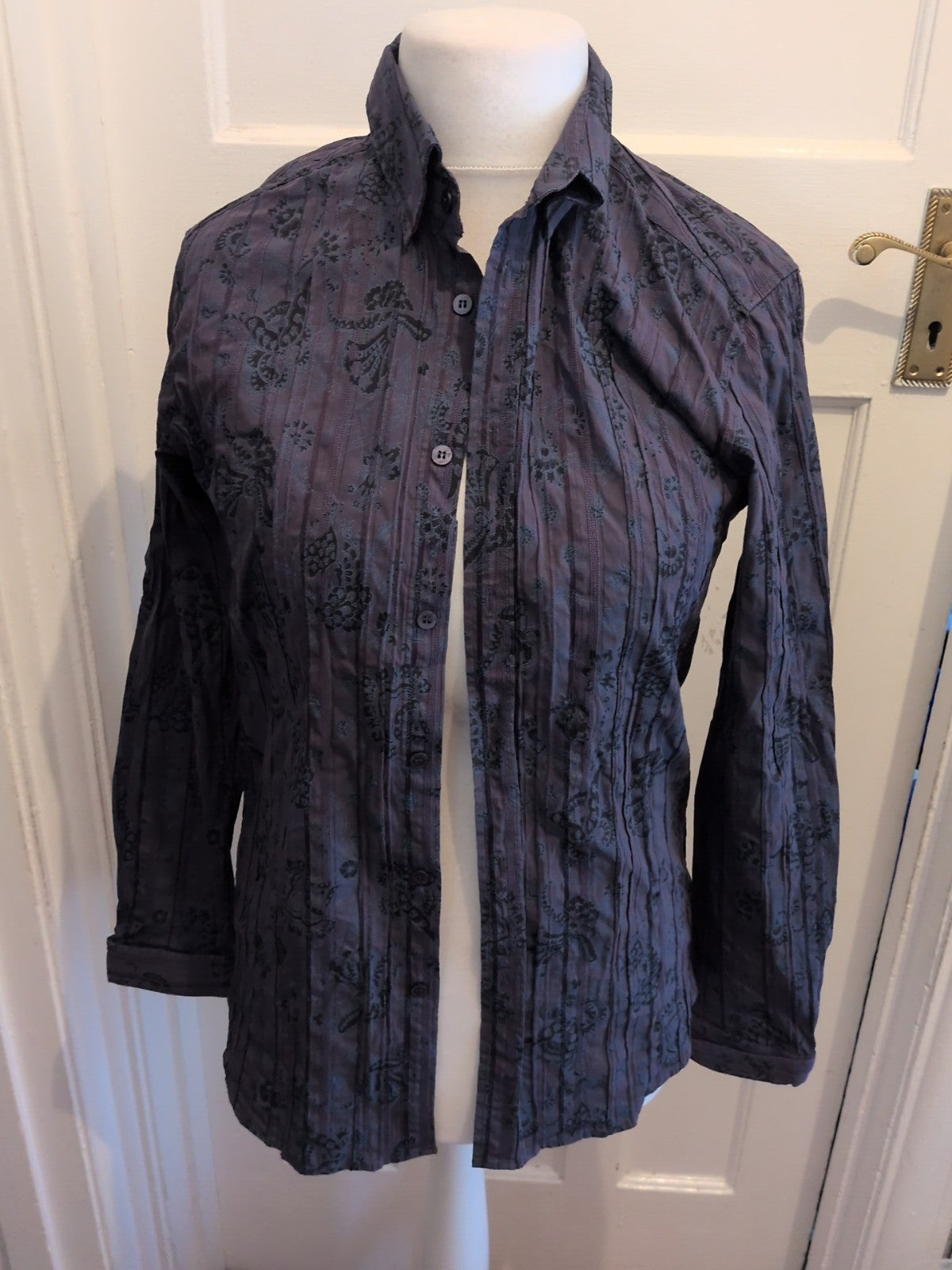 Ted Baker Size 3 Navy Floral Long Sleeve Shirt
