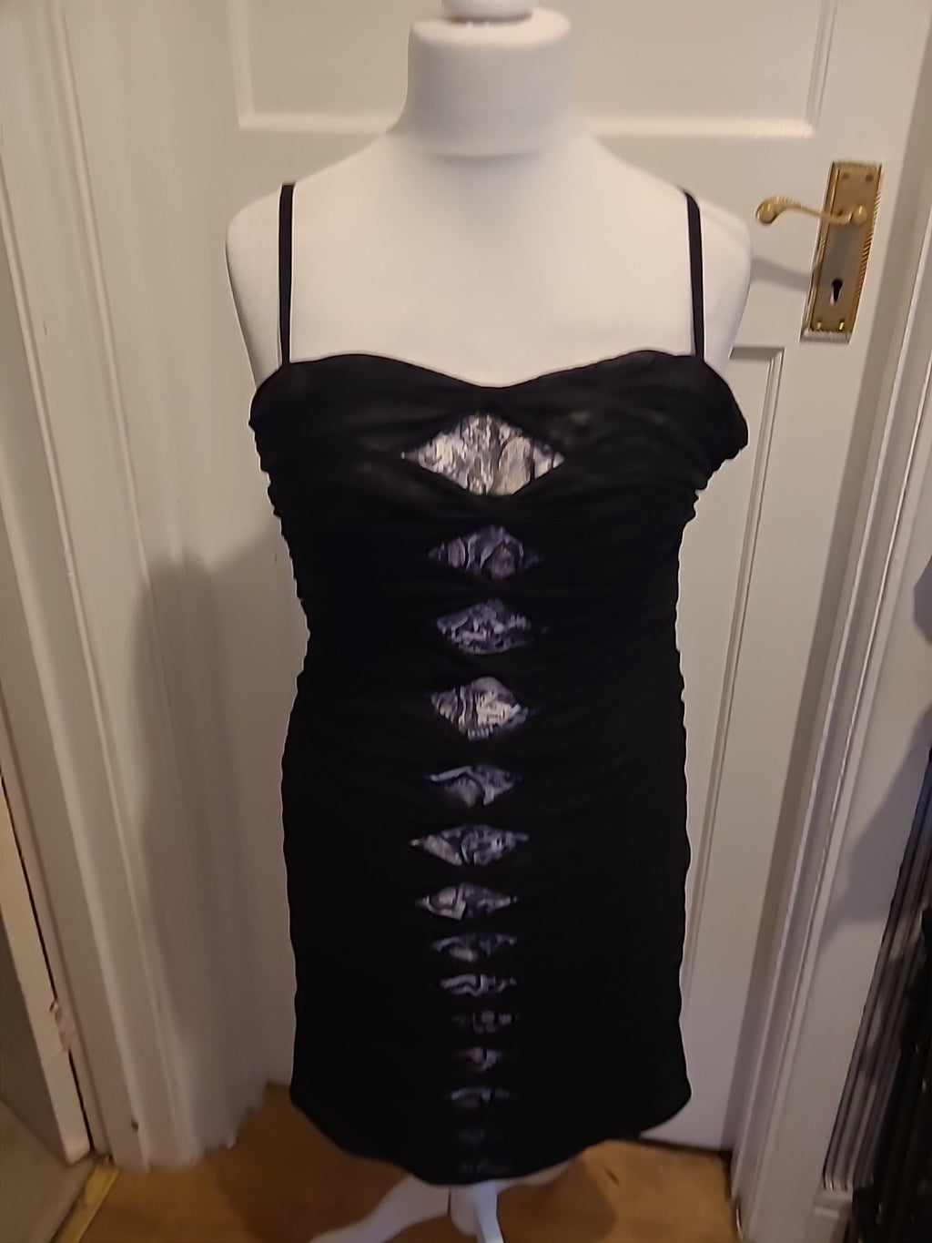 Ladies Ultimo Size 14 Black Ruched Strappy Knee Length Dress