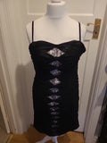 Ladies Ultimo Size 14 Black Ruched Strappy Knee Length Dress