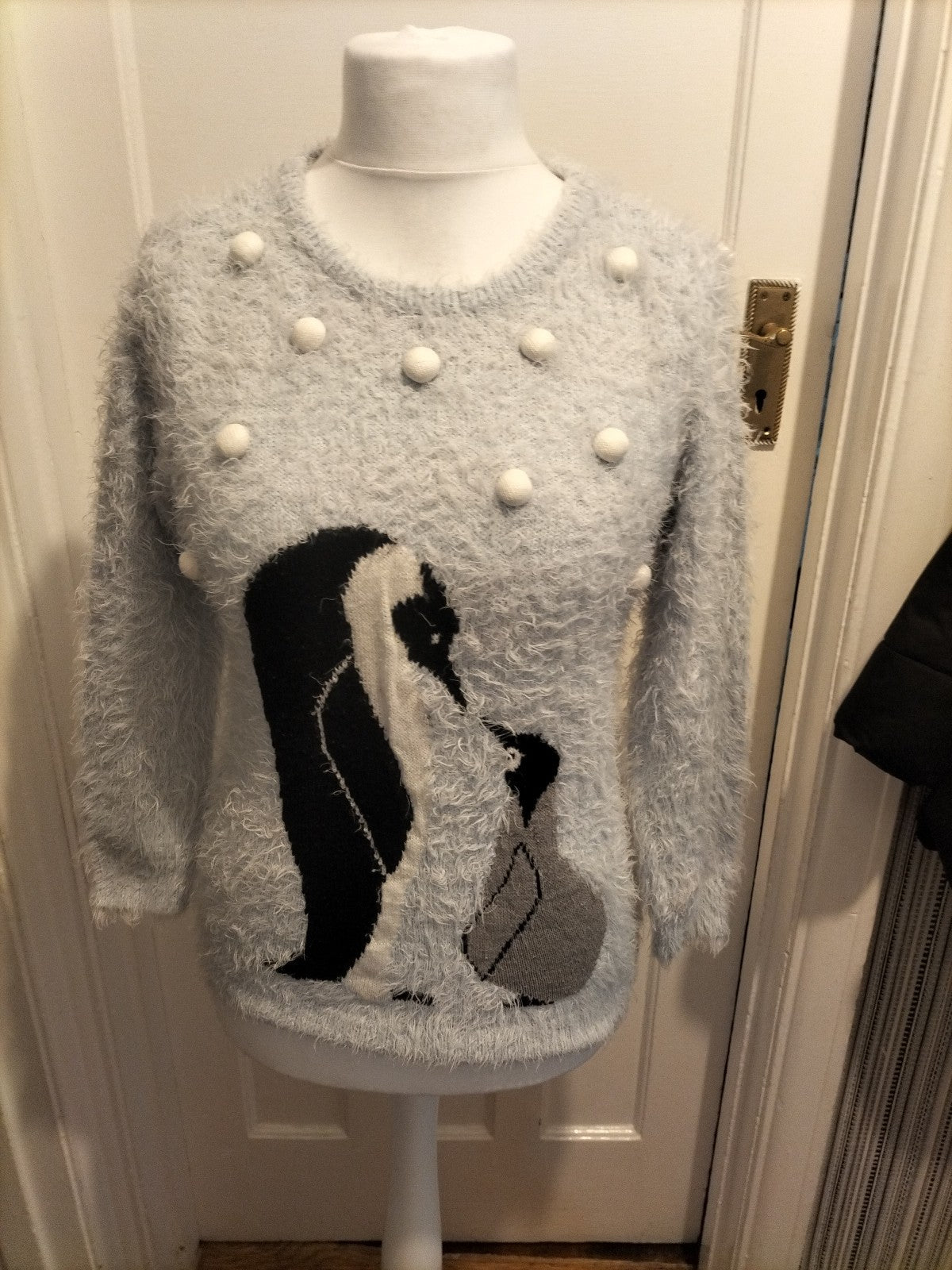 Ladies Peacocks Size Medium Pale Blue Fluffy Penguin Jumper
