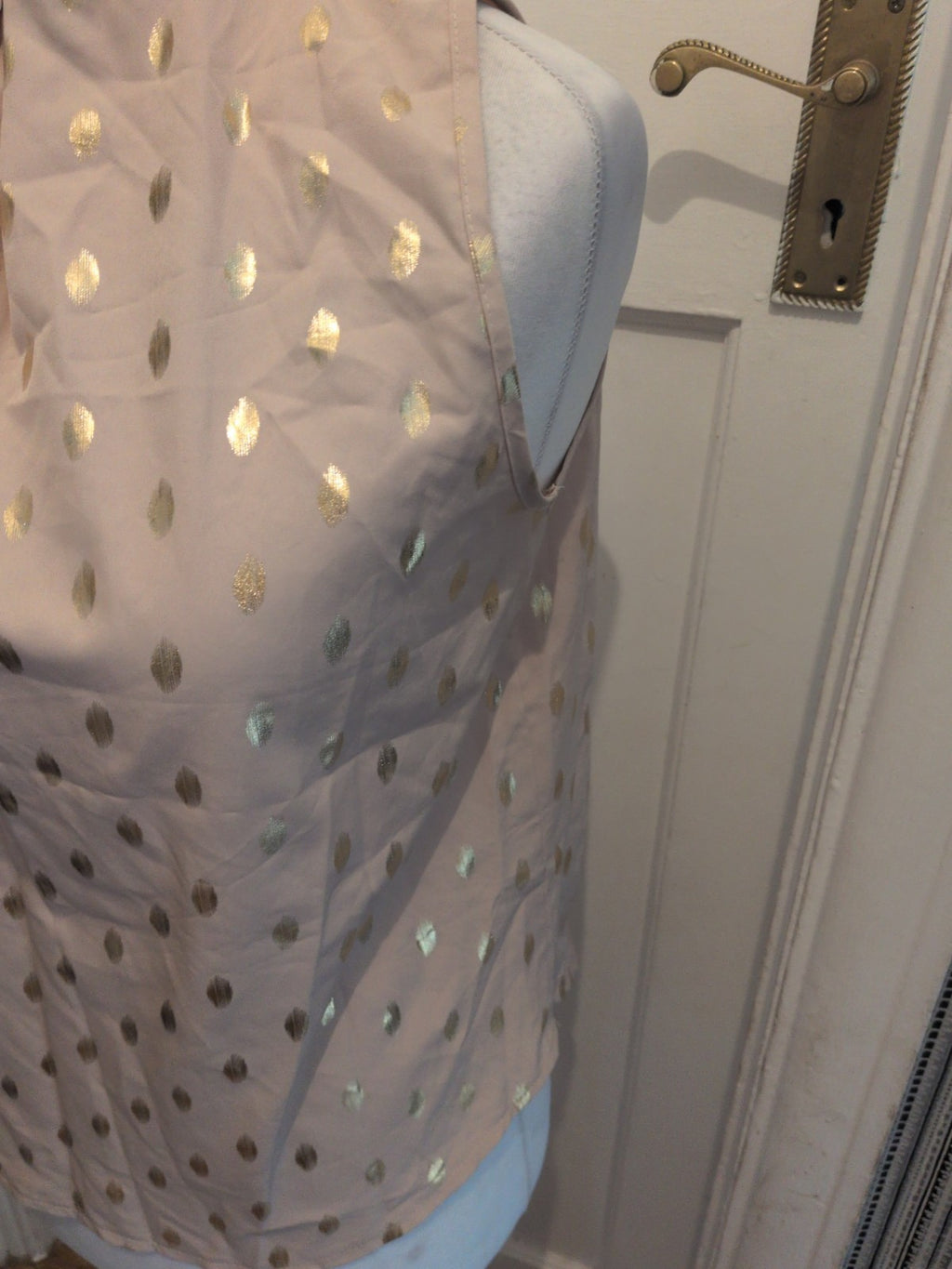Shein Large Beige And Gold Patterned Sleeveless Blouse
