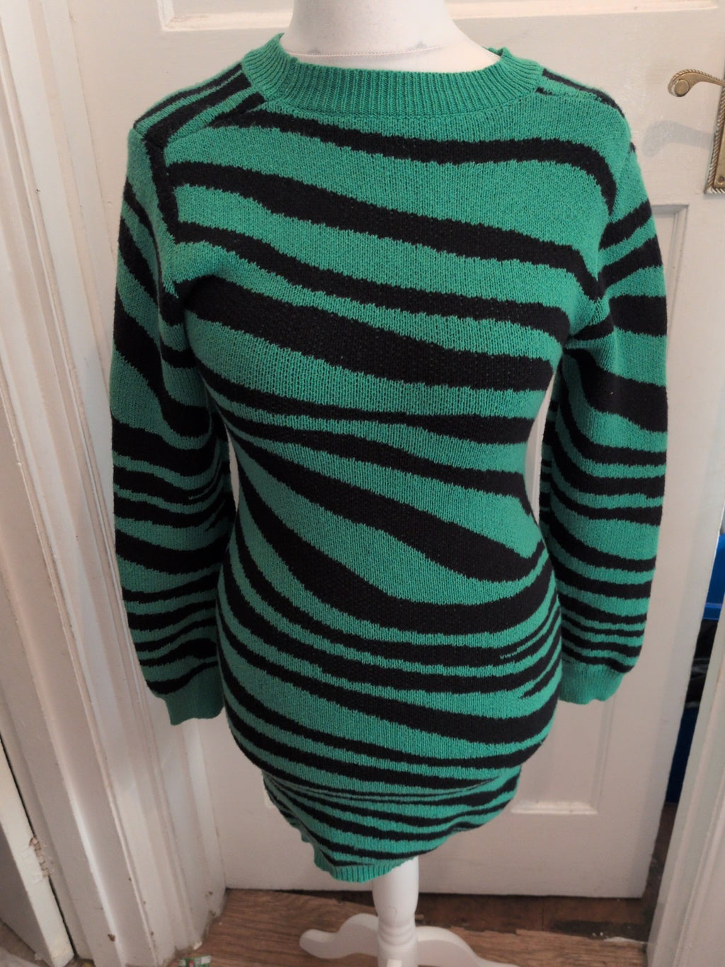 Shein Medium Green And Black Long Sleeve Jumper Dress