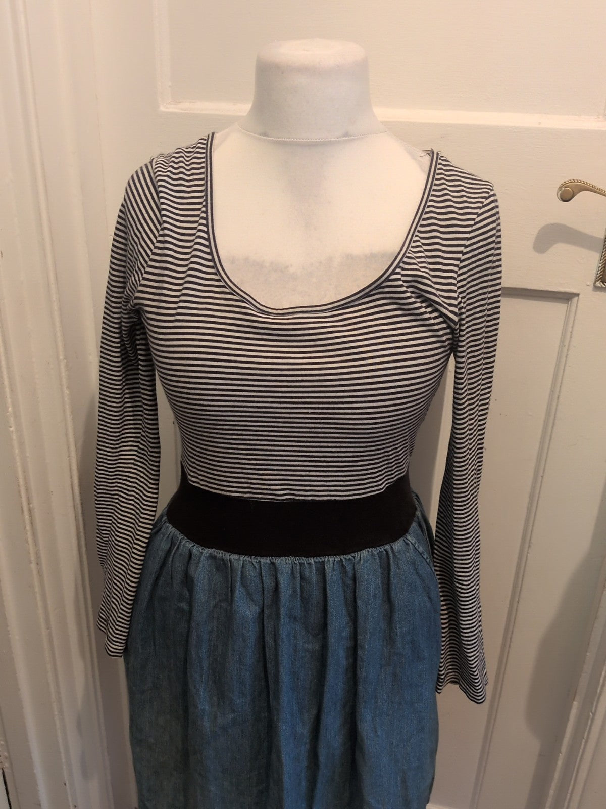 Next Authentic Casual wear 12 Striped Upper And Denim Lower Long Sleeve Dress