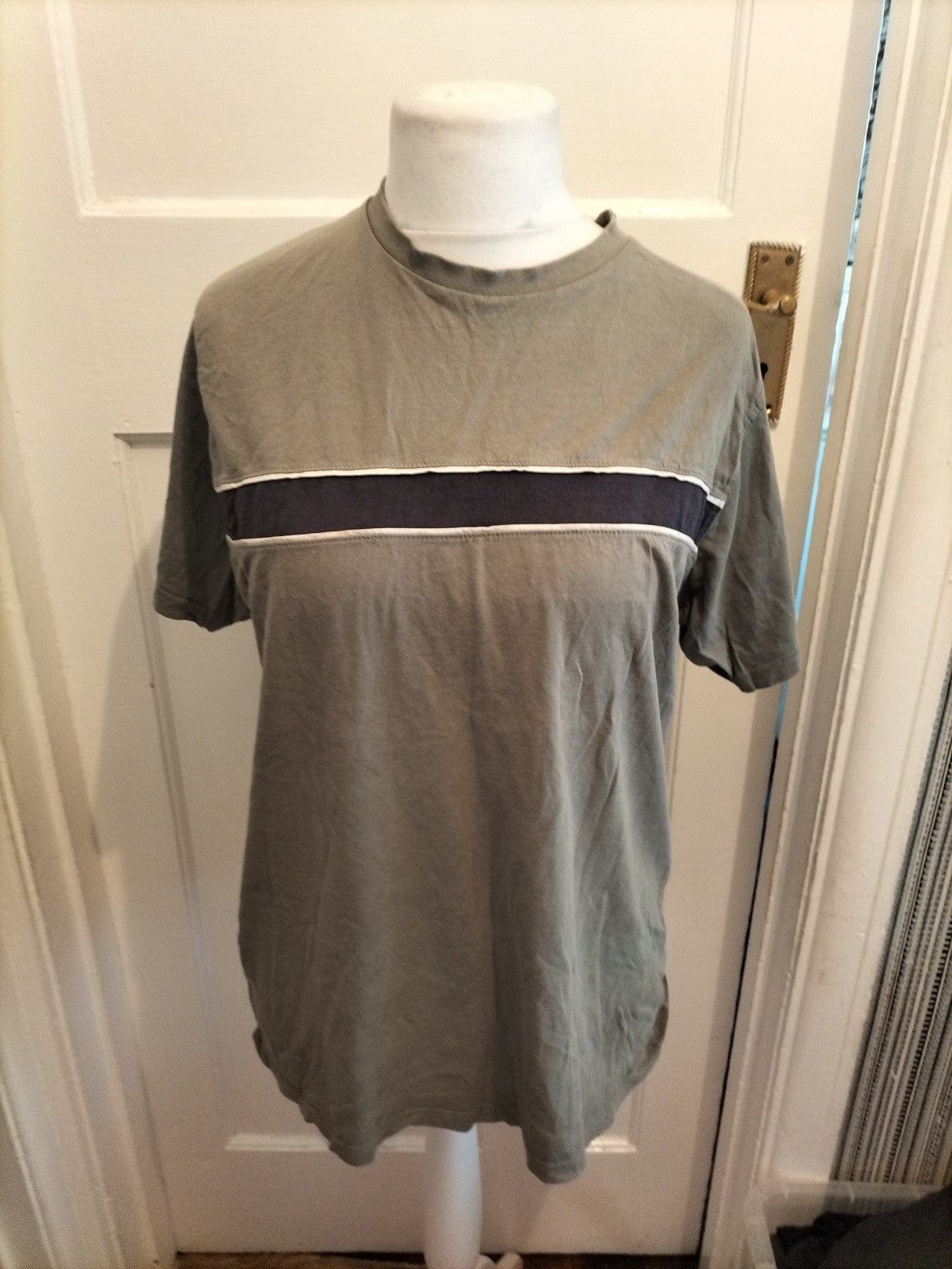 Mens James Pringle Size Medium Cotton Green And Navy Short Sleeve T-shirt