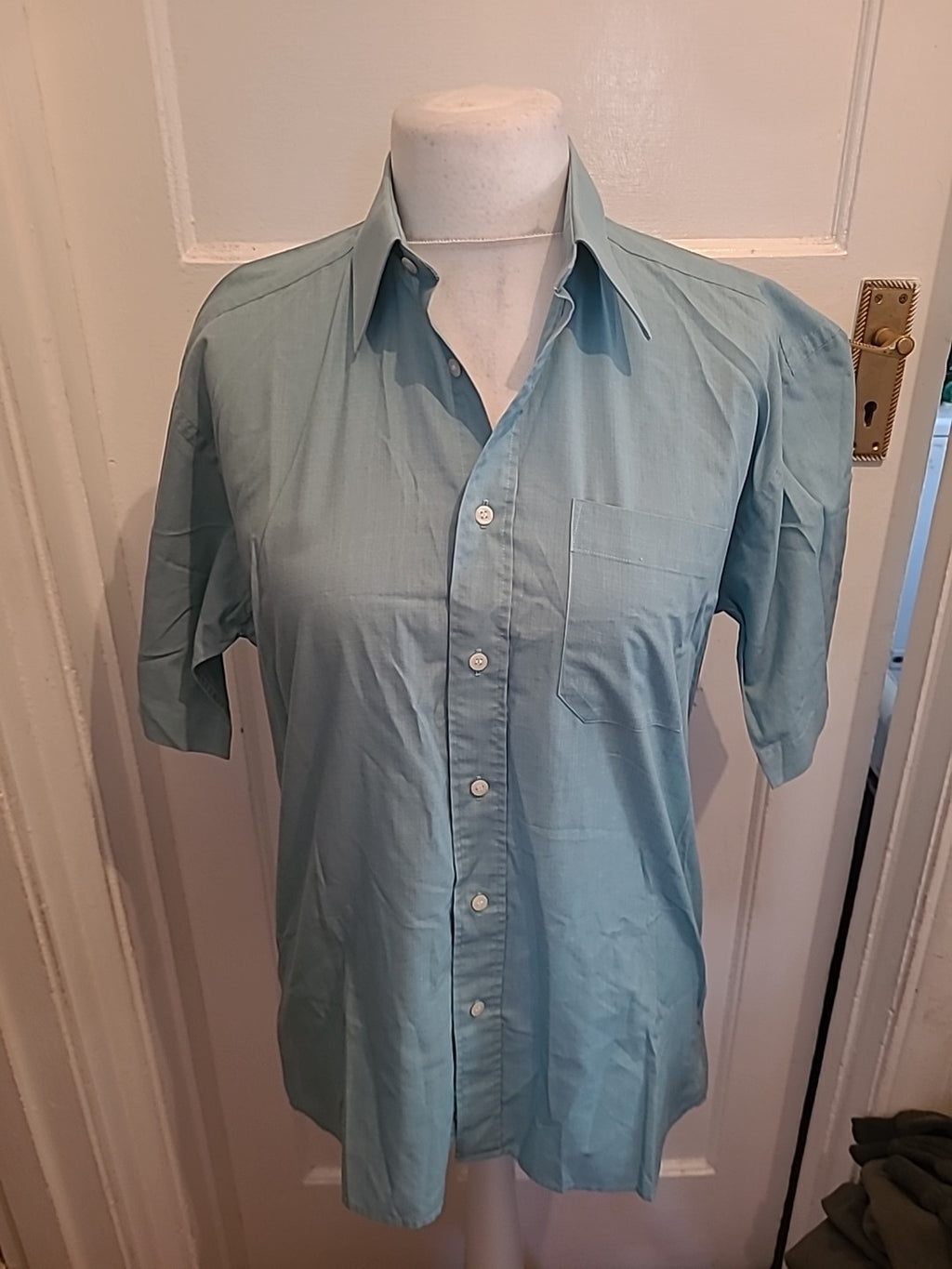 Mens St Michael Size 15.5 Turquoise Short Sleeved Shirt