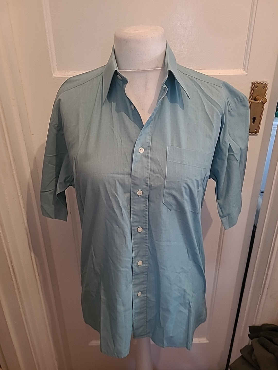 Mens St Michael Size 15.5 Turquoise Short Sleeved Shirt