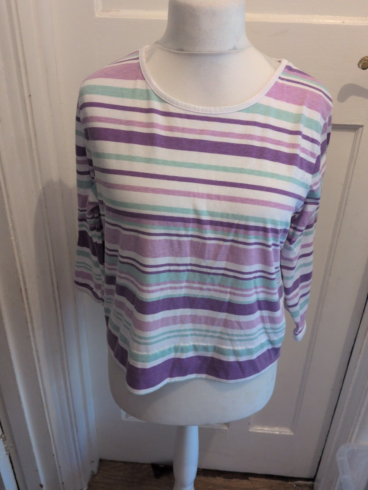 Ladies Size 12 Purple Stripe Long Sleeve T-shirt