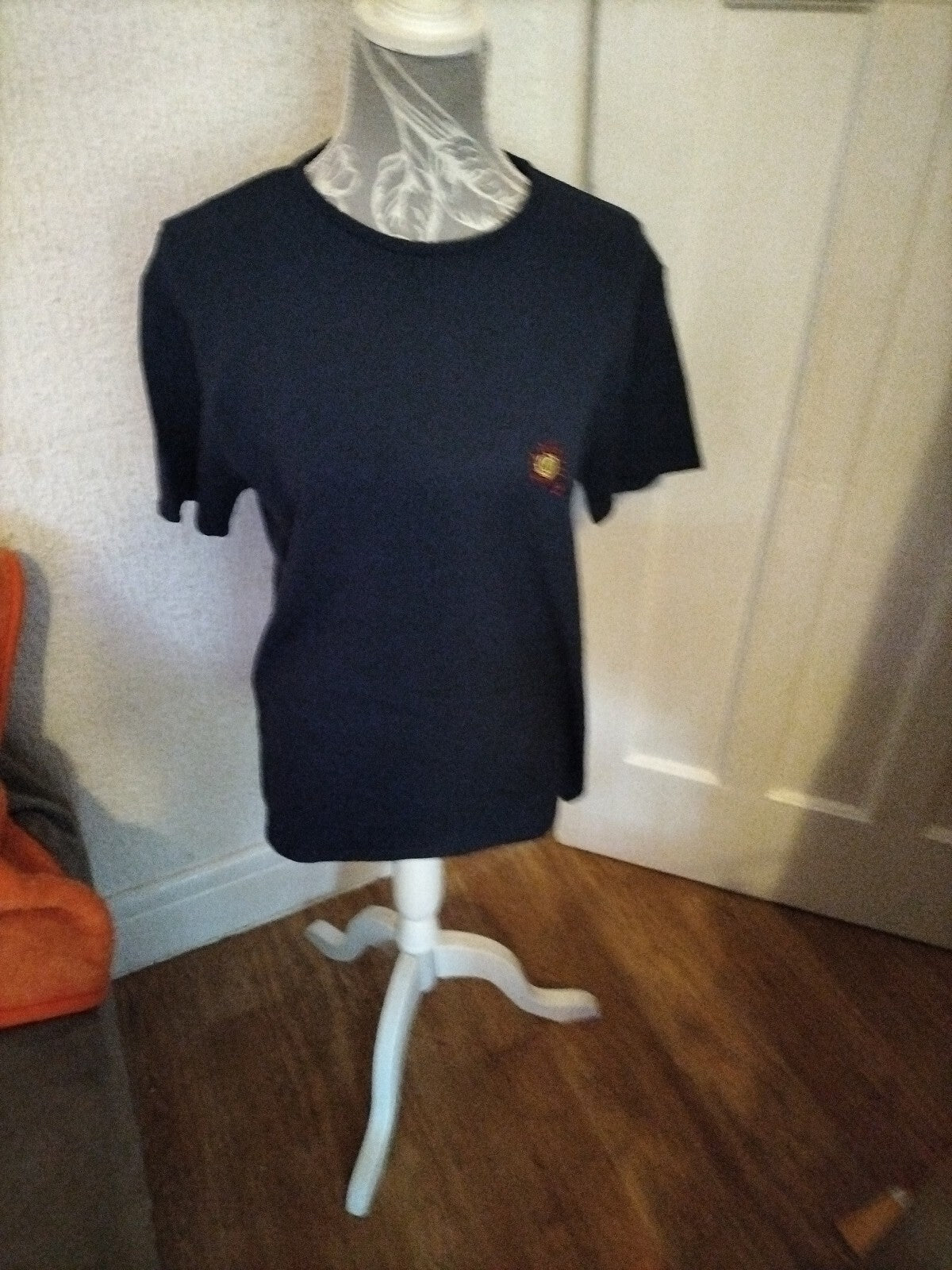 Ladies Large Navy Short Sleeve Blouse