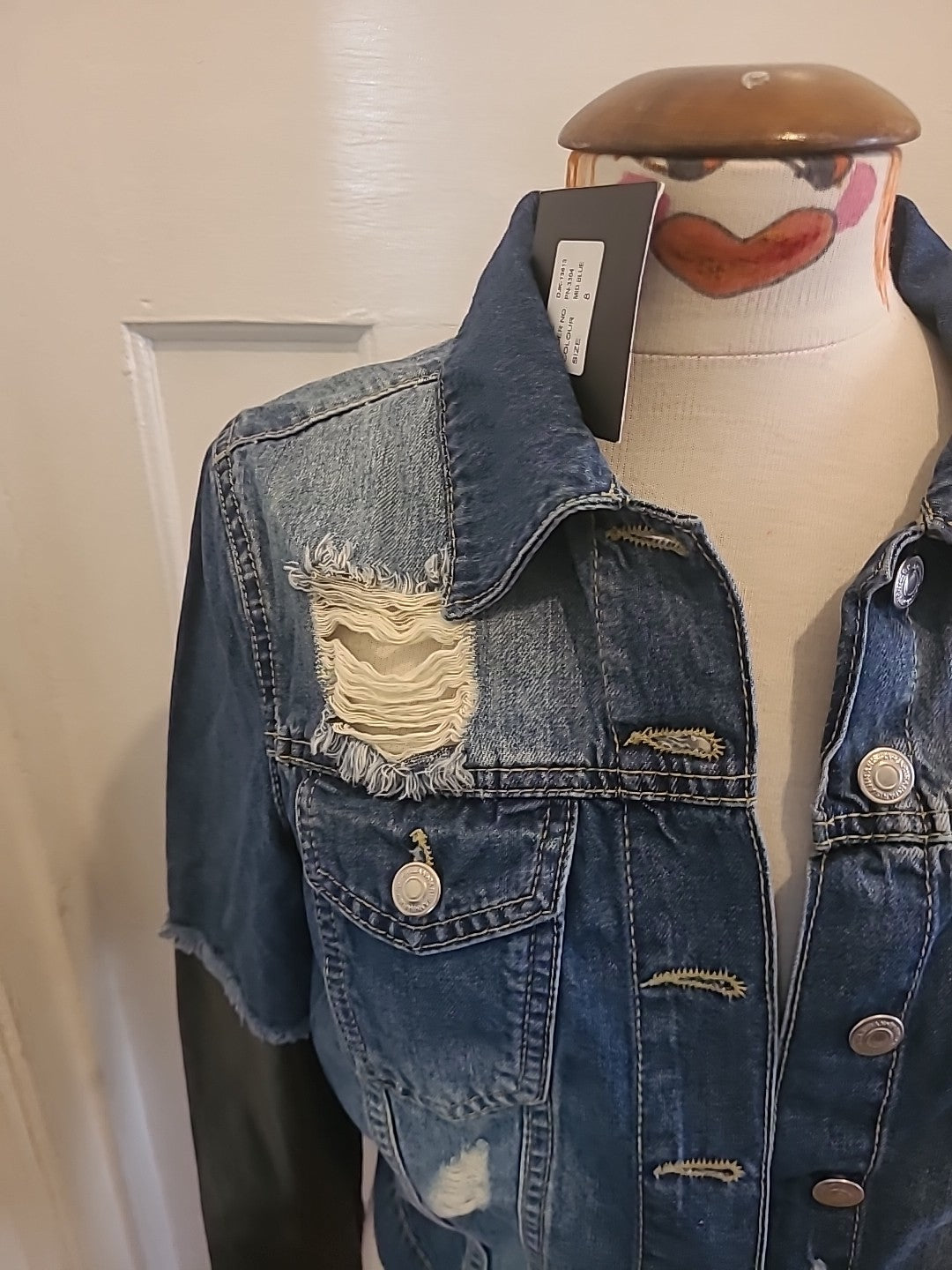 Brand New Ladies Parasian Size 8 Denim Pleather Jacket