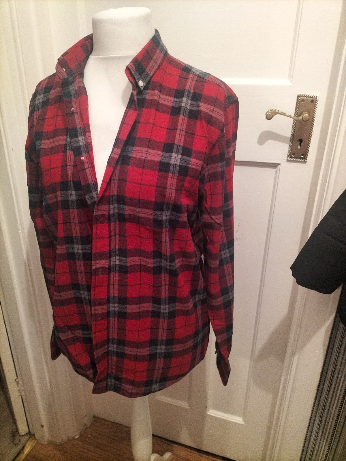 Mens Peacocks Size L Regular Fit Red/Burgundy Check Long Sleeved Shirt
