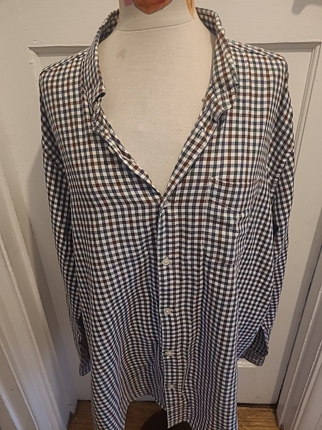 Mens Tu Size 2XL Green/Brown/Blue Check Long Sleeved Shirt