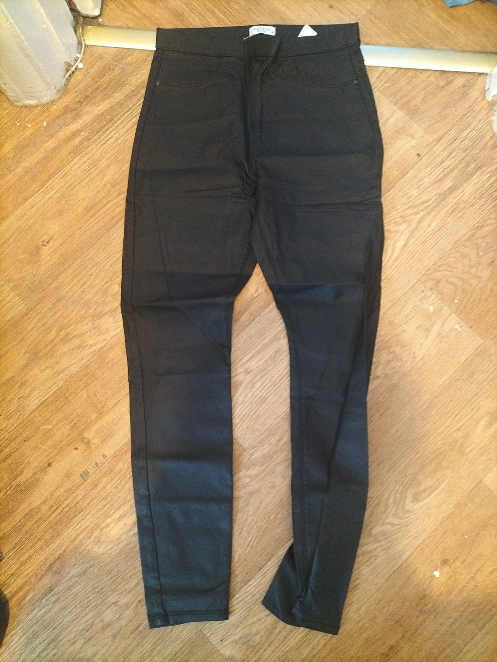Ladies Papaya Denim Size 12 Black Pleather Trousers