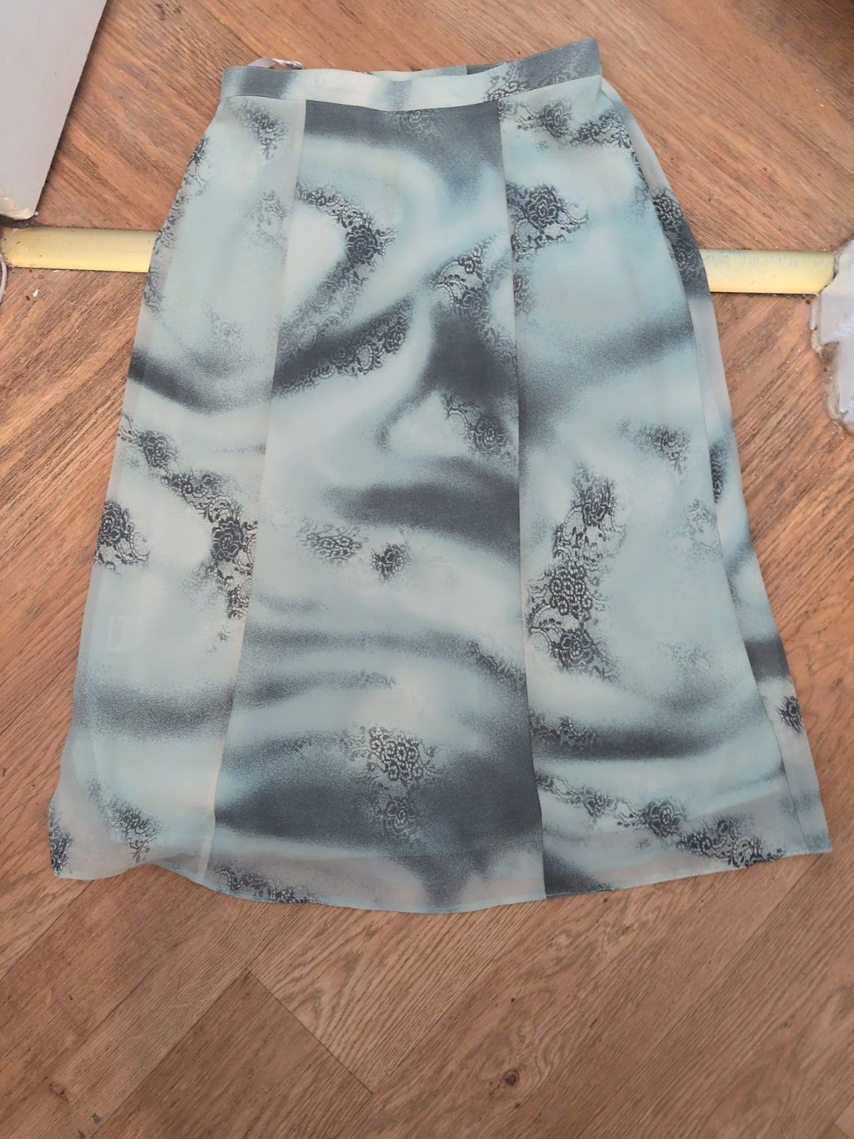 Gold 12 Turquoise Floral Lined Skirt Midi