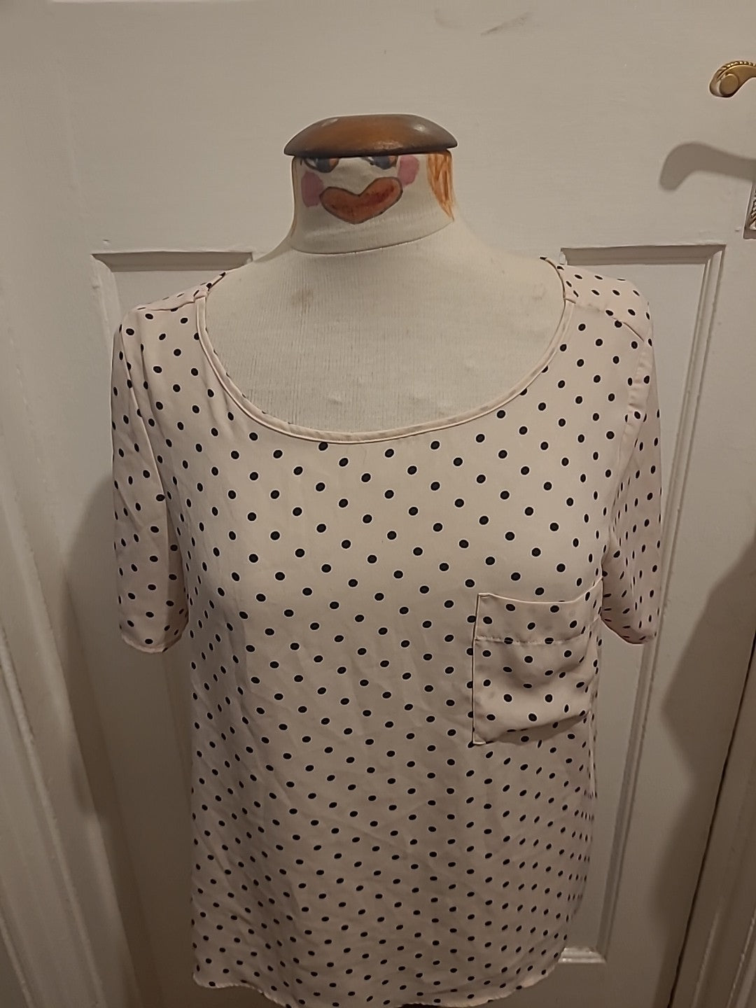 Ladies George Size 12 Baby Pink Polkadot Short Sleeved Blouse