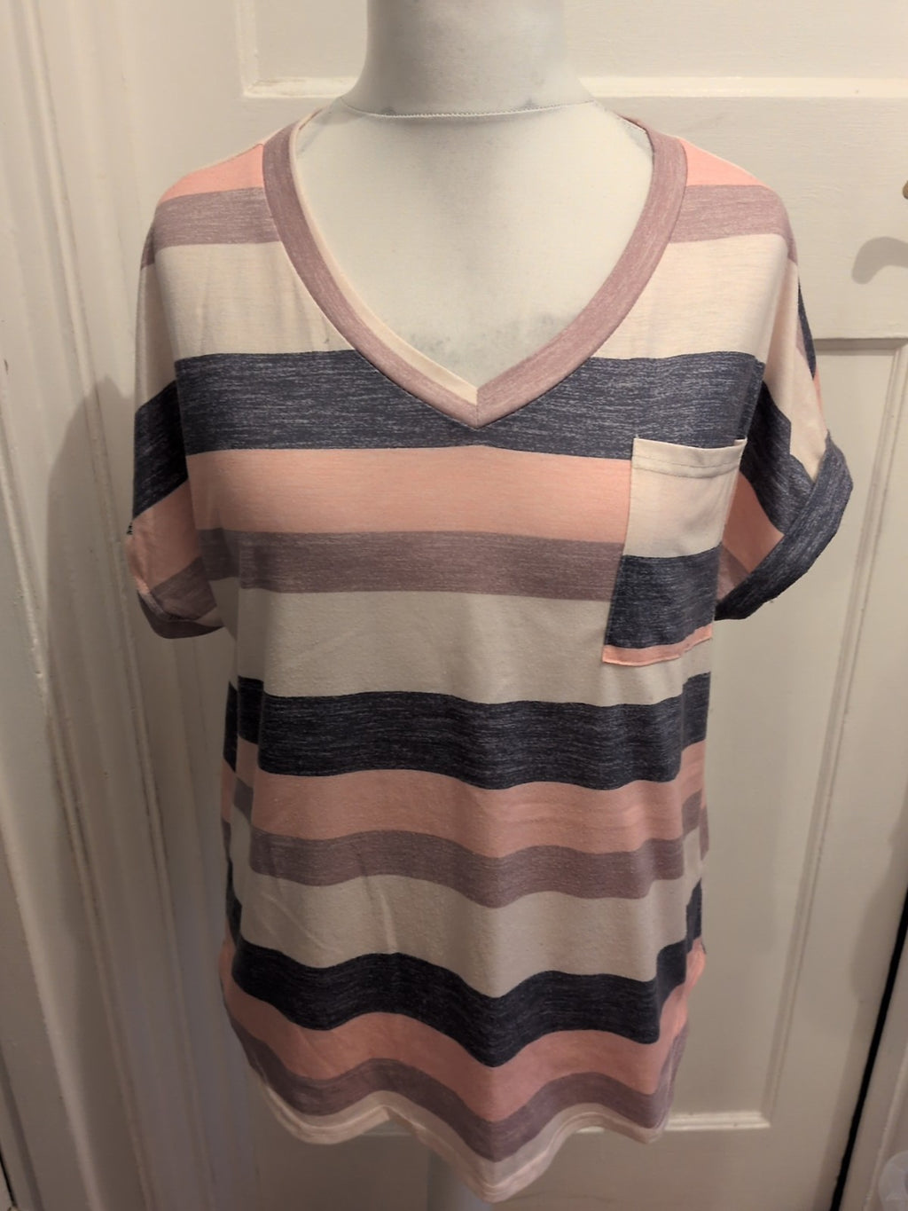Shein XL Striped Short Sleeve T-shirt Multicoloured