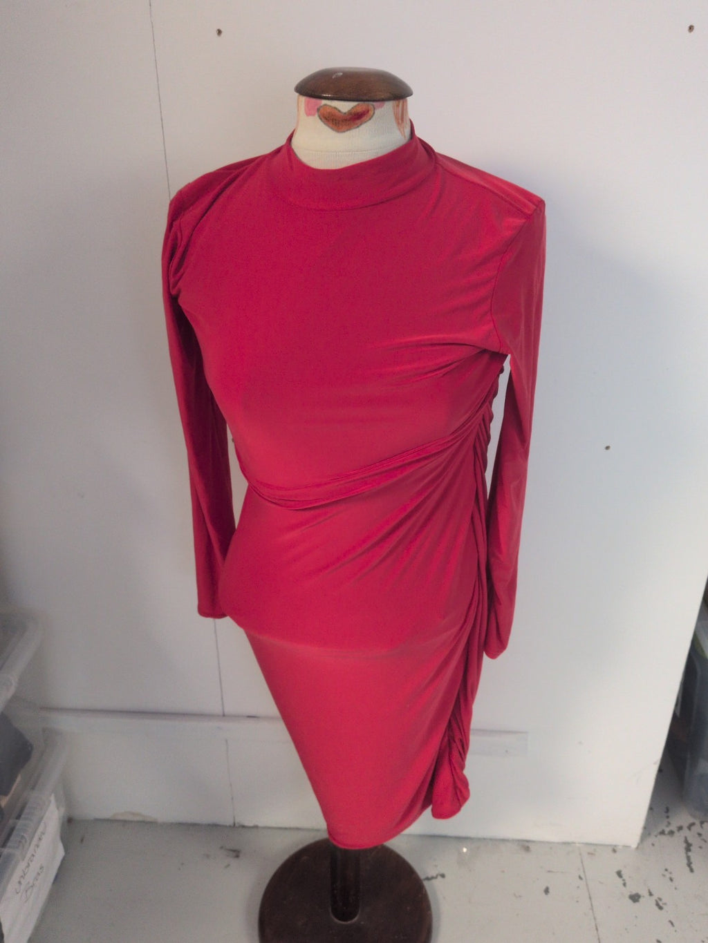 Brand New Prettylittlething 14 Red Long Pencil Dress Long Sleeve