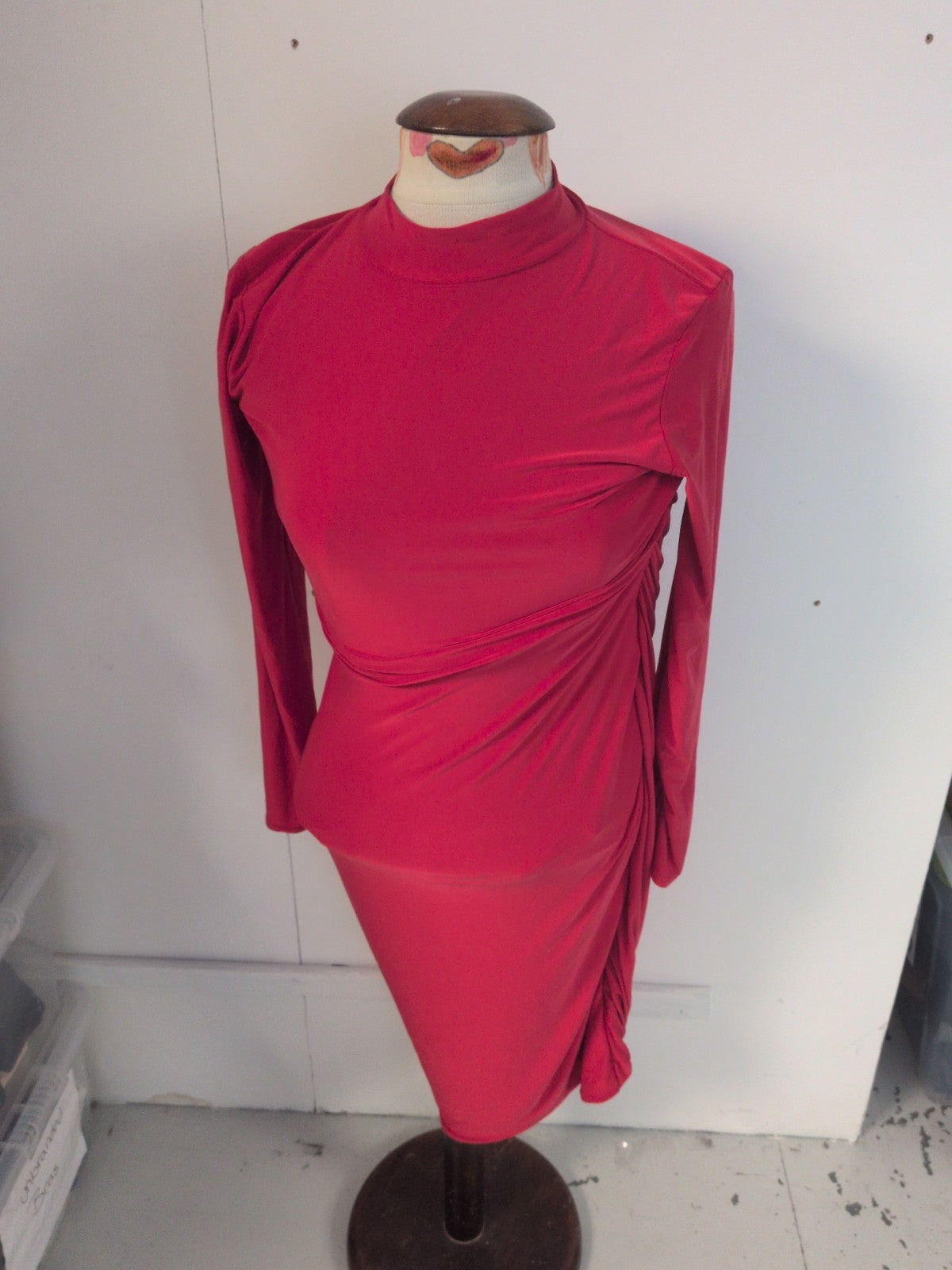 Brand New Prettylittlething 14 Red Long Pencil Dress Long Sleeve